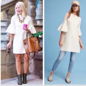 Anthropologie Moth Off White Chester Bell Sleeves Sweater Tunic Dress Size XS